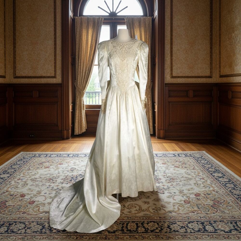 Vintage Jessica McClintock  Wedding Gown   Romantic Prairie Boho W/ Train Size 8